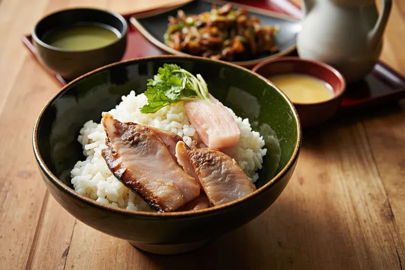 Japanese set meal with rice, fish, tea and side dishes for diet comparison