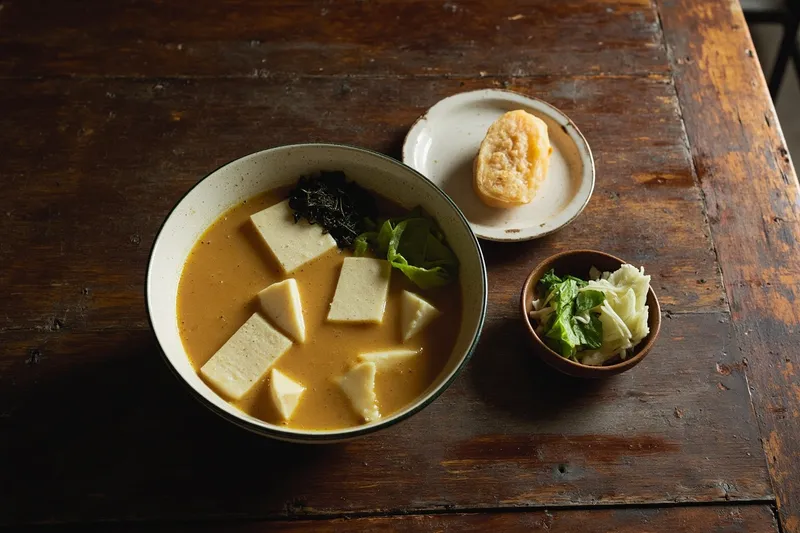 Miso soup with tofu and vegetables illustrating the Okinawa Diet